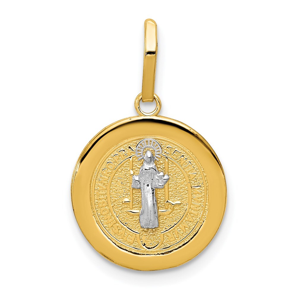 14k Yellow Gold With Rhodium Circle St. Benedict Medal Pendant for Women
