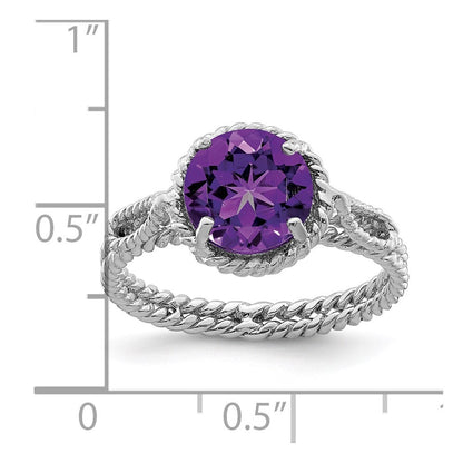 Sterling Silver Rhodium-plated Amethyst Twisted Circle Ring Size 6