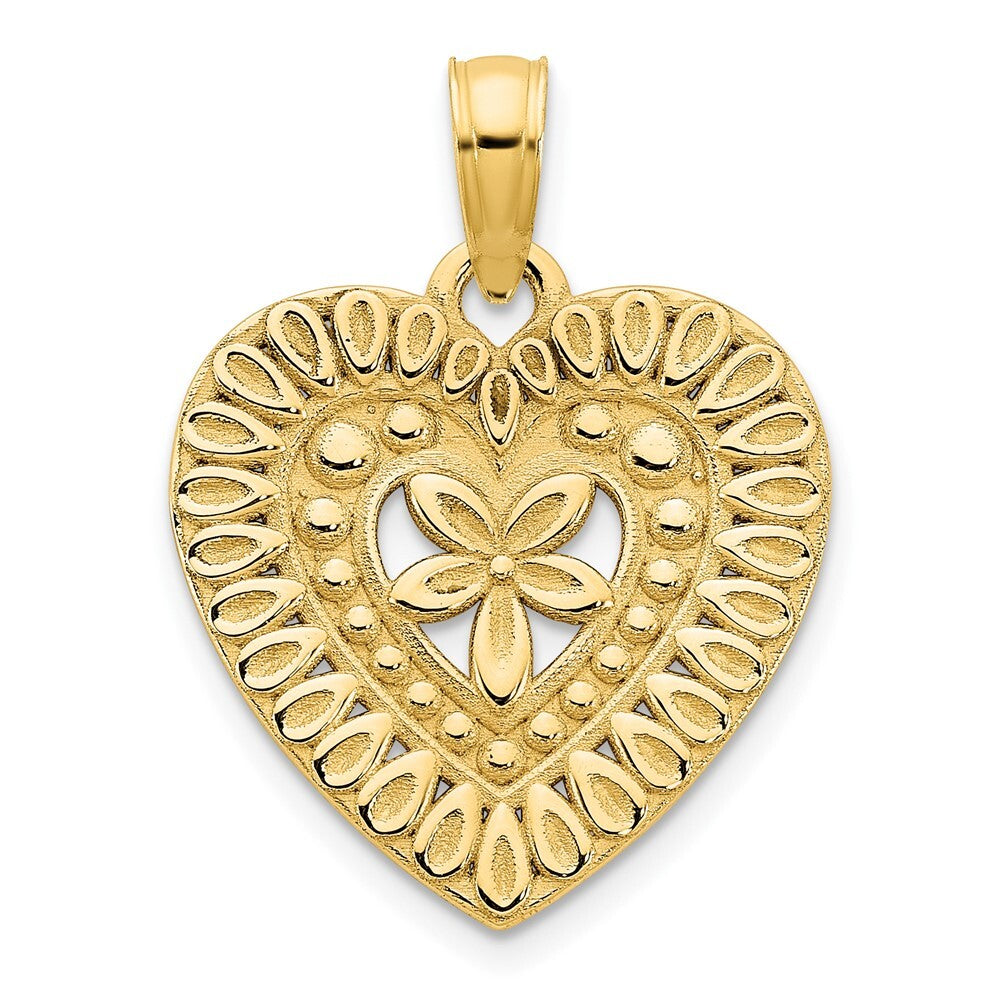 14k Yellow Gold Fancy Heart Pendant for Women