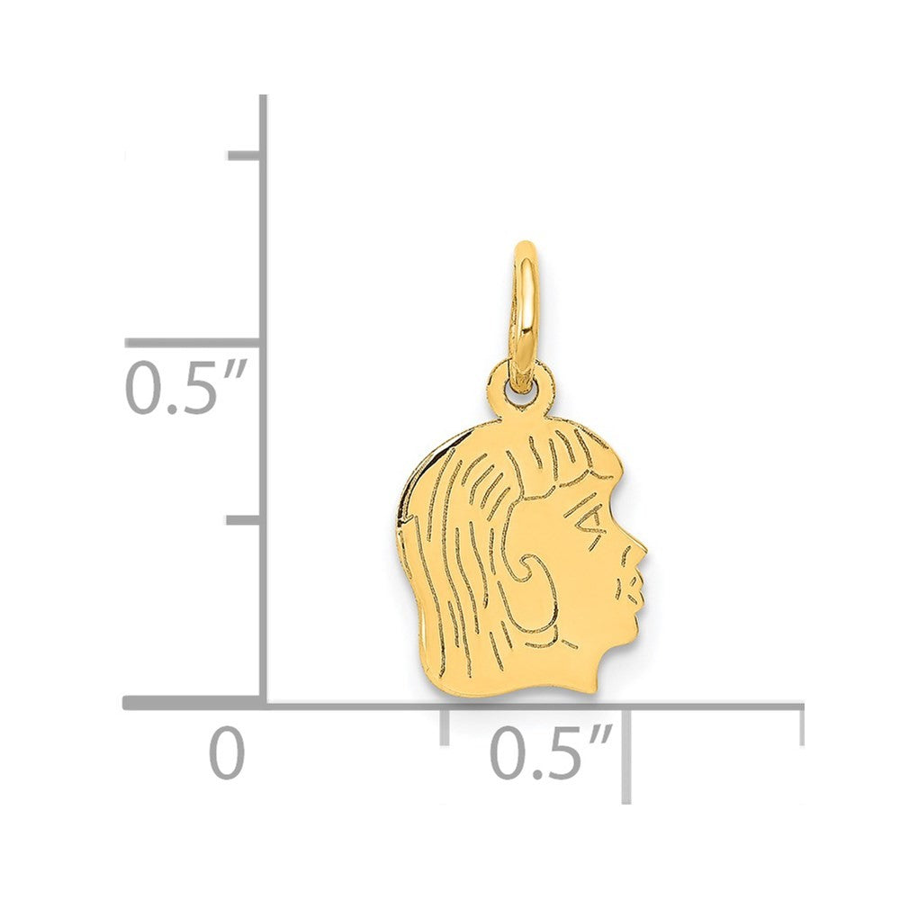 14k Yellow Gold .018 Depth Engravable Girl Head Charm