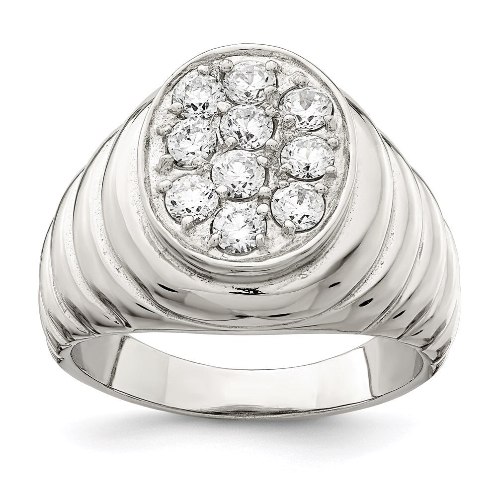 Sterling Silver Rhodium-plated Men's Cubic Zirconia Cluster Ring Size 10