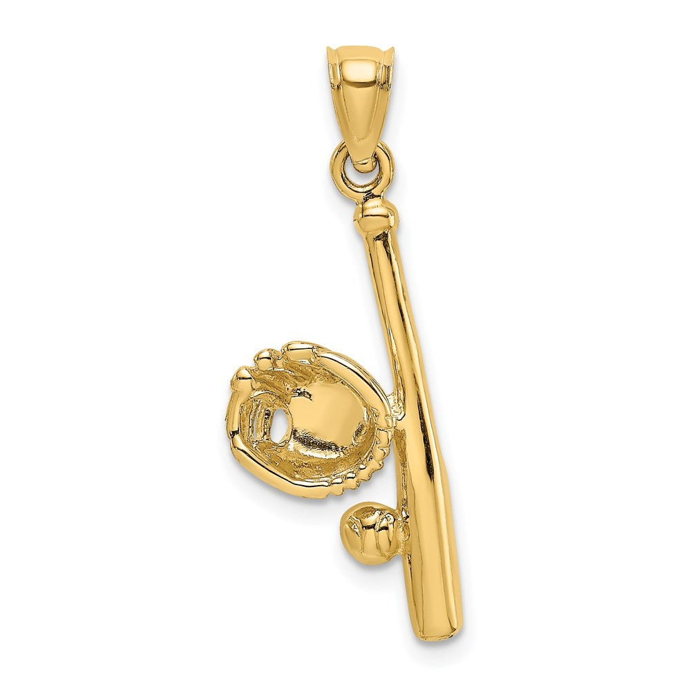 14k Yellow Gold Solid Open-Backed Glove/Bat/Baseball Charm Pendant