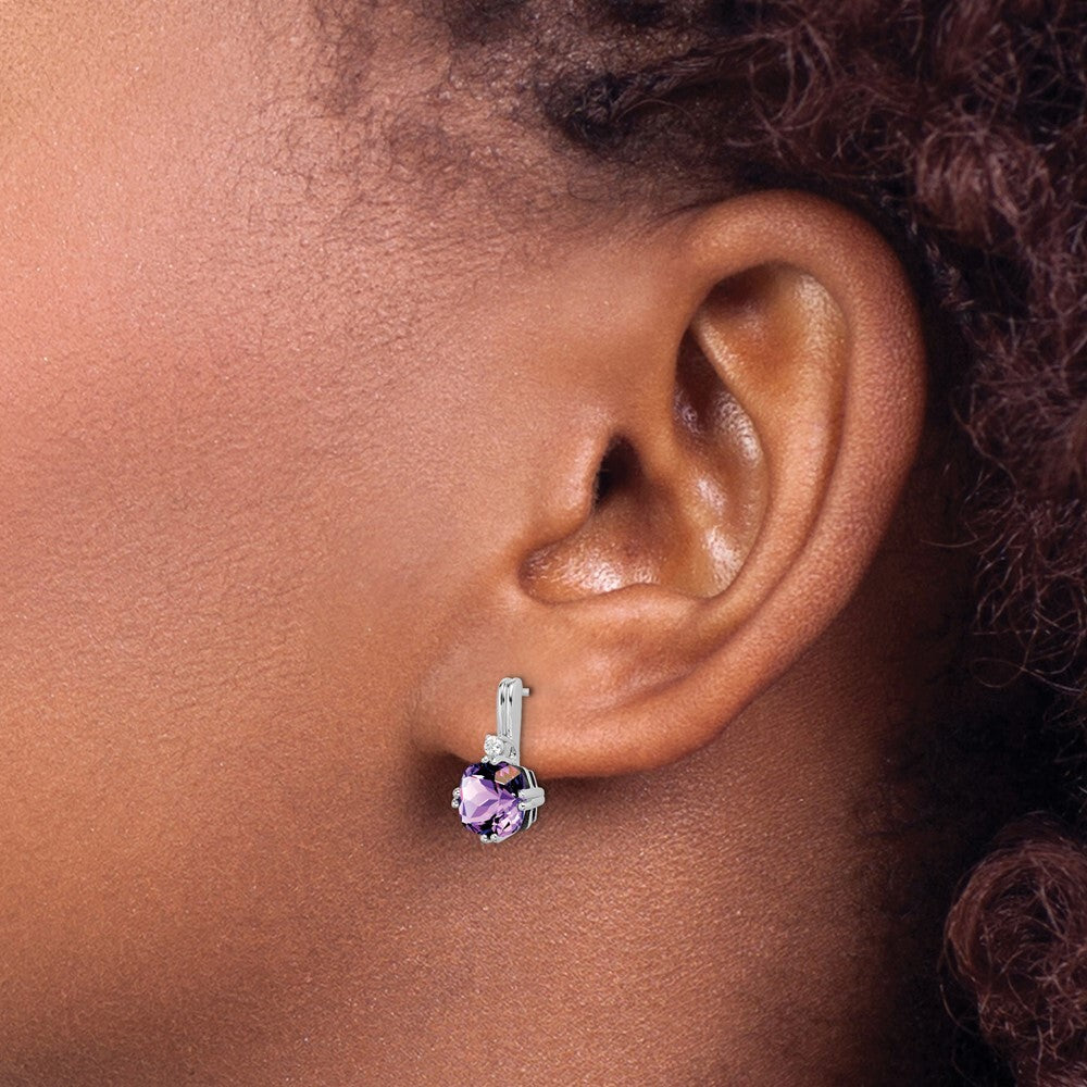 14k White Gold Cushion Amethyst and Diamond Drop & Dangle Earrings