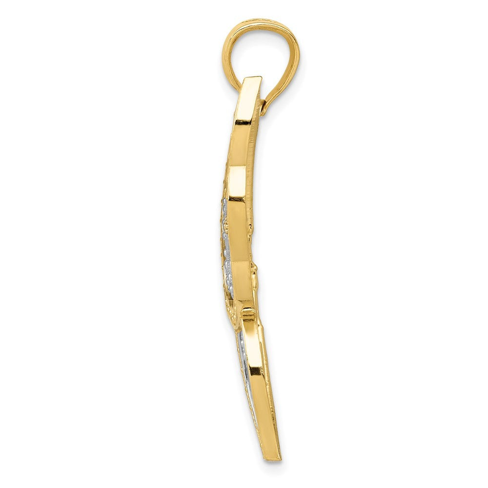 14k Yellow Gold w Rhodium Diamond-cut Butterfly Pendant