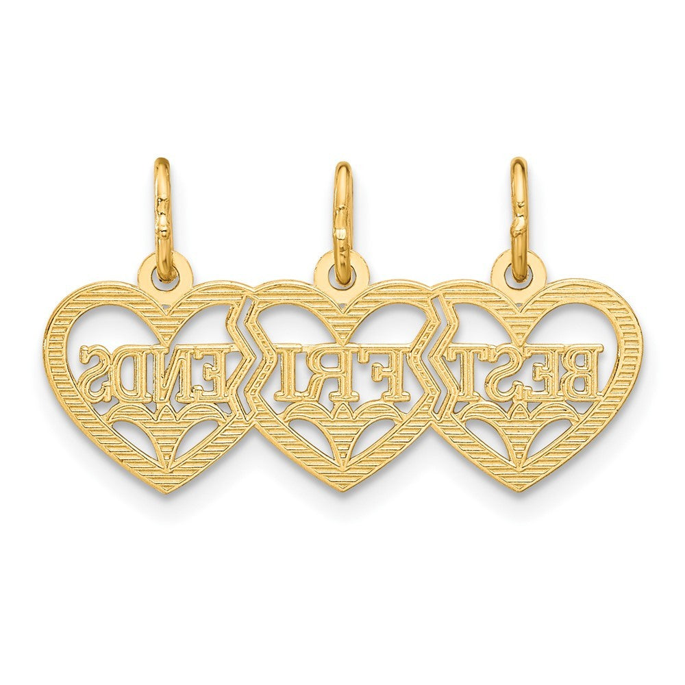 14k Yellow Gold Triple Heart Diamond-cut BEST FRIENDS Break-apart Pendant