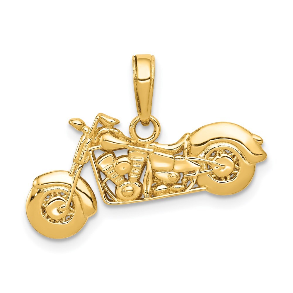 14k Yellow Gold Gold Polished / Textured 3-D Motorcycle Pendant for Women