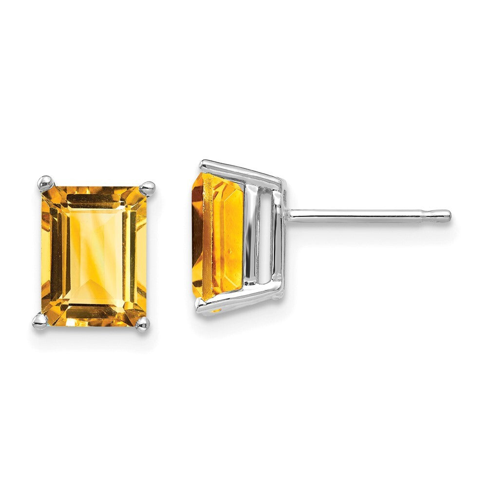 14k White Gold 8x6mm Emerald Cut Citrine Stud Earrings Gift for Women