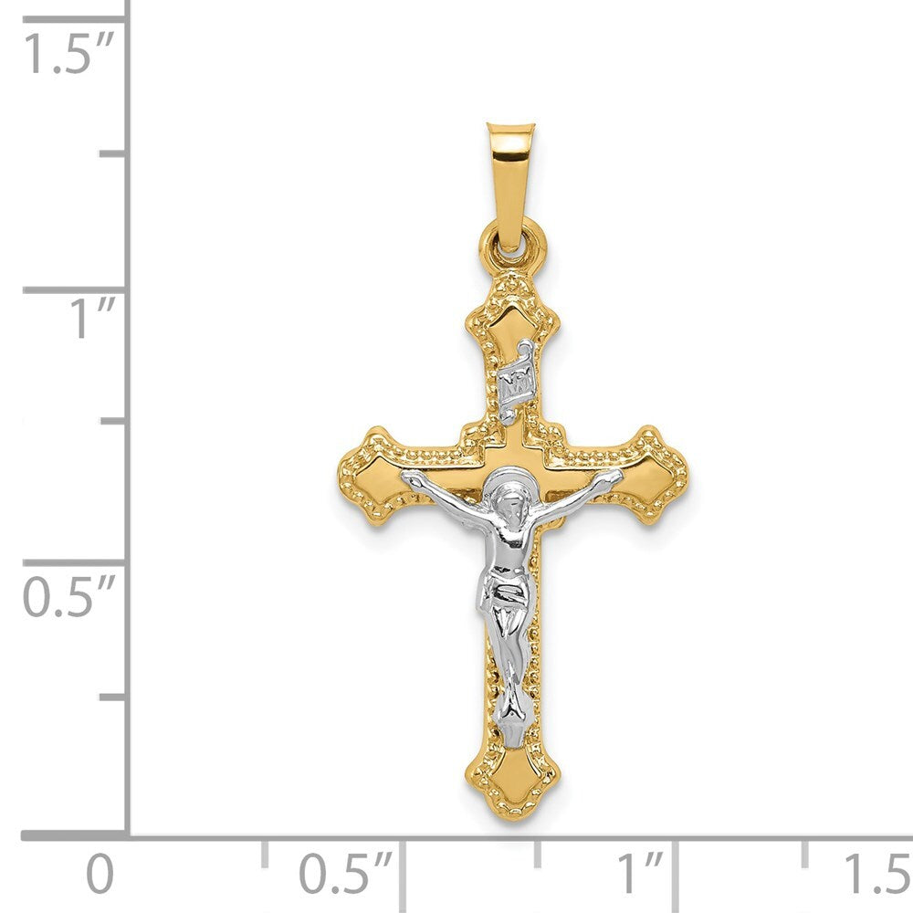 14k Two-tone Gold Polished INRI Crucifix Pendant for Women