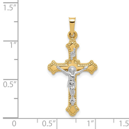 14k Two-tone Gold Polished INRI Crucifix Pendant for Women