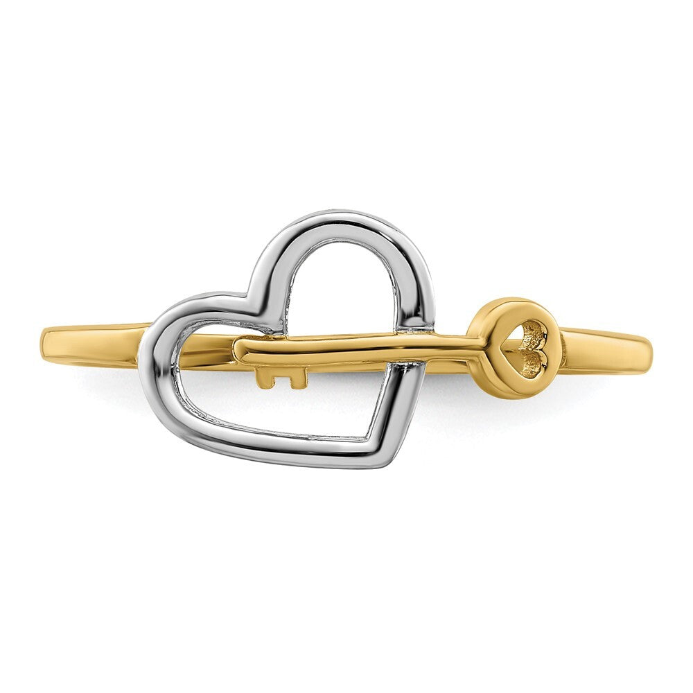 14K Yellow Gold w/Rhodium Heart and Key Ring Size 7