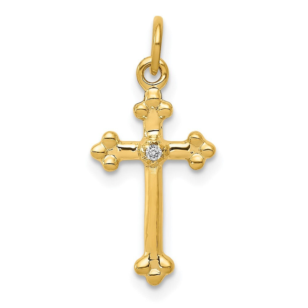 14k Yellow Gold Small Diamond Budded Cross Pendant for Women