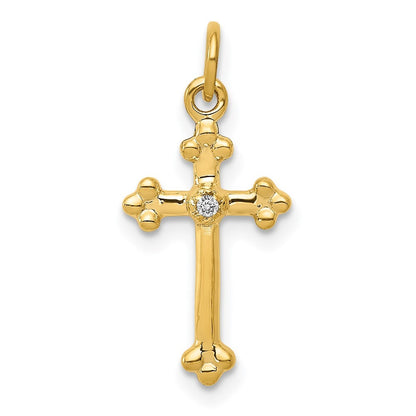 14k Yellow Gold Small Diamond Budded Cross Pendant for Women