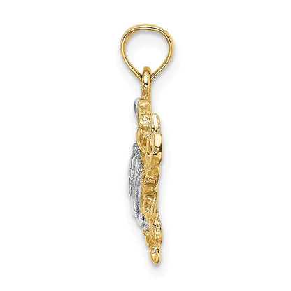 14k Yellow Gold with White Rhodium Charm Pendant Blue Crab Charm Pendant