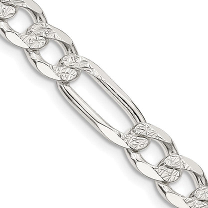 Sterling Silver 7.0mm Pav� Flat Figaro Chain Necklace