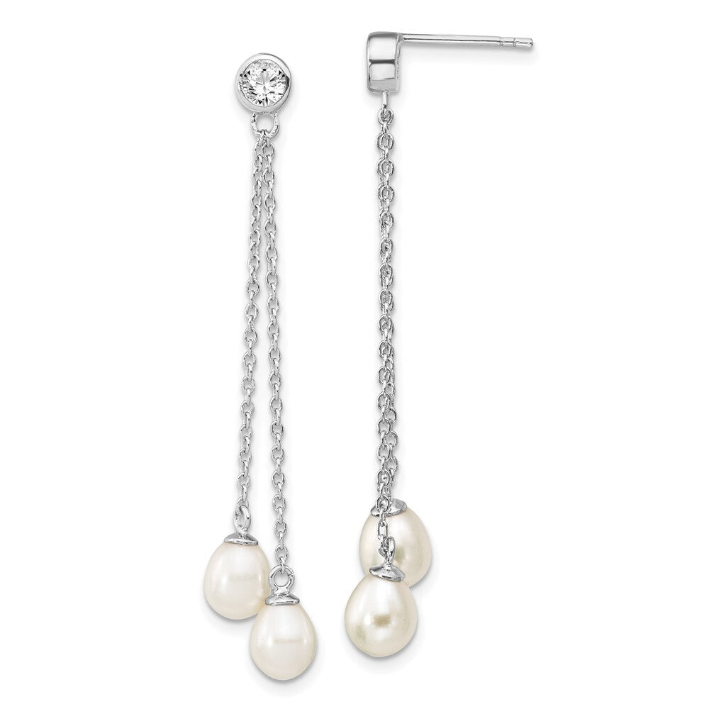 Sterling Silver 6-7mm Rice Cultured Pearl & Cubic Zirconia Post Dangle Earrings