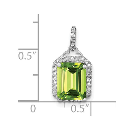 14k White Gold Emerald-cut Peridot and Diamond Halo Pendant for Women