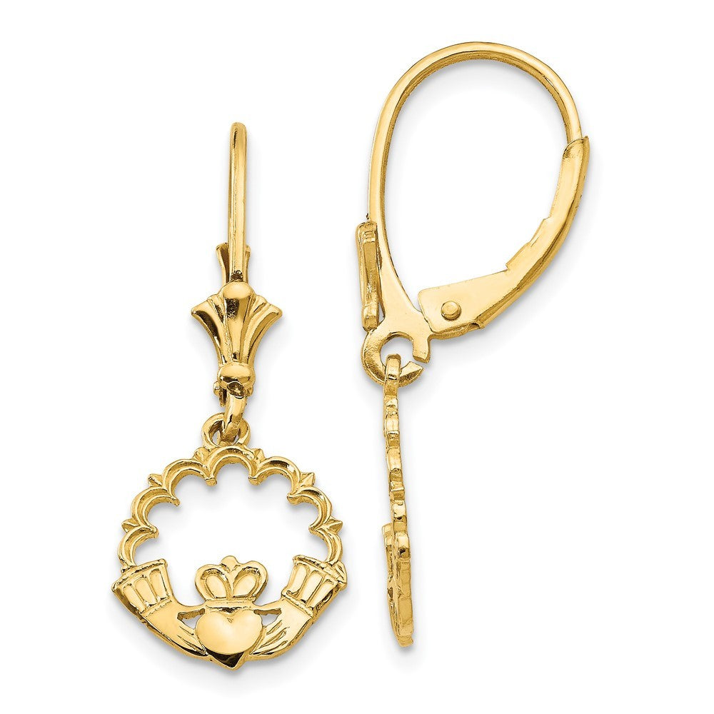14k Yellow Gold Claddagh in Circle Drop Dangle Earrings