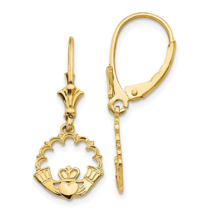 14k Yellow Gold Claddagh in Circle Drop Dangle Earrings