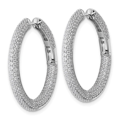 Sterling Silver In and Out Cubic Zirconia Pave Hinged Hoop Earrings