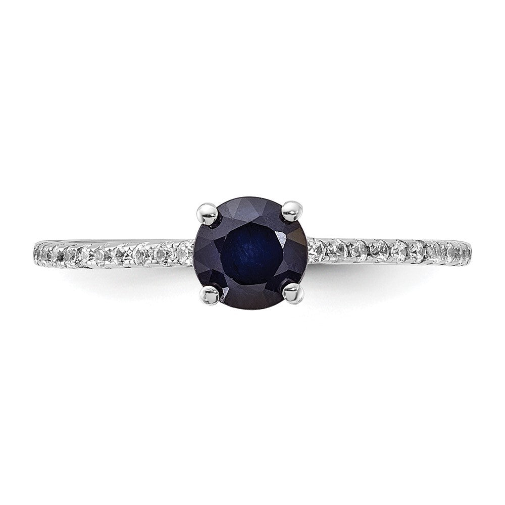 Sterling Silver Rh-plated-plated .81S Sapphire and .12WT White Topaz Ring Size 7