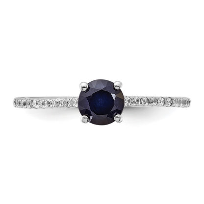 Sterling Silver Rh-plated-plated .81S Sapphire and .12WT White Topaz Ring Size 7