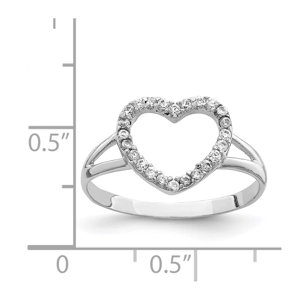 Sterling Silver Rhodium-plated Polished CZ Heart Ring