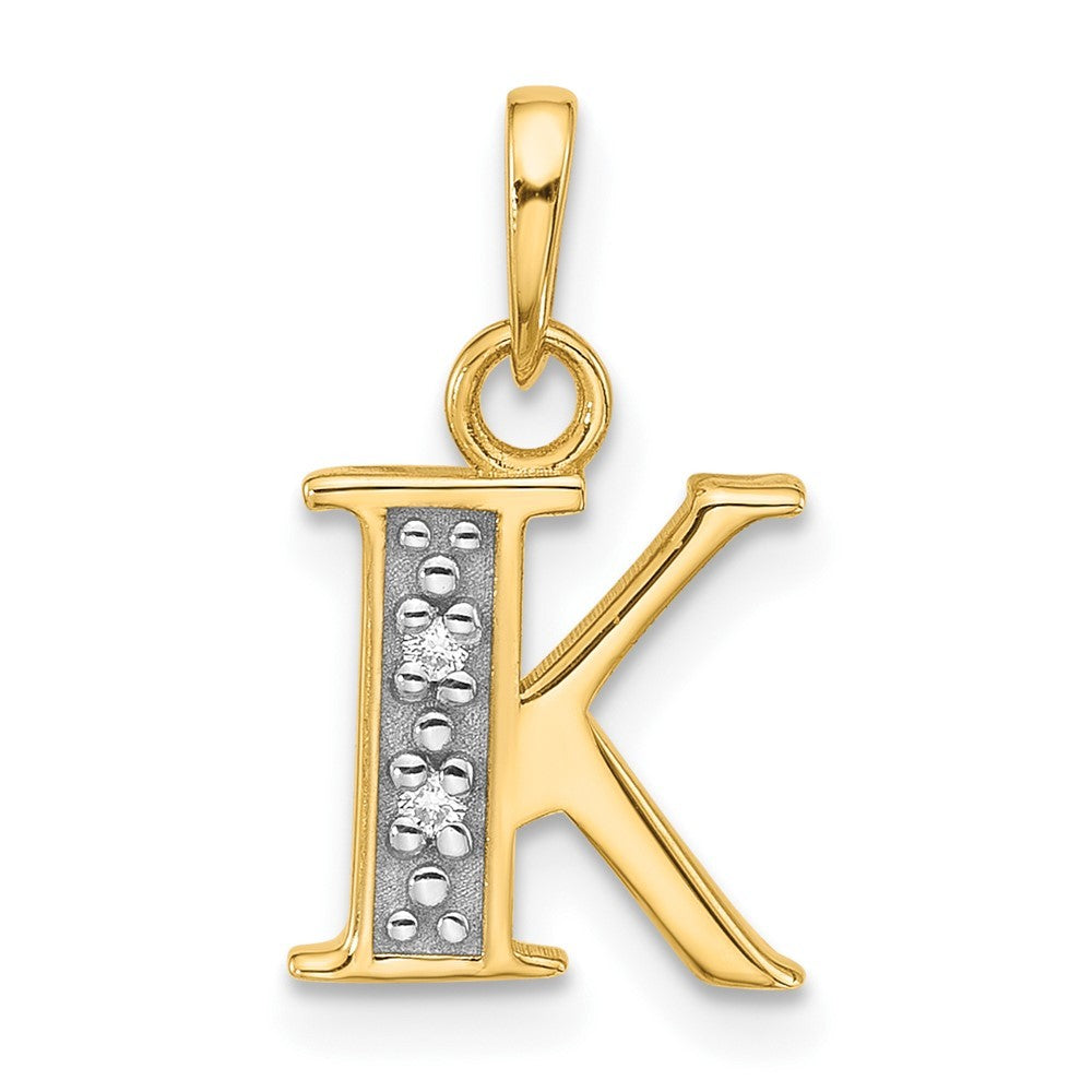 14k Yellow Gold with Rhodium Diamond Letter K Initial Pendant