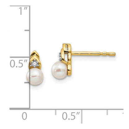 14k Yellow Gold FW Cultured Pearl and Diamond Stud Earrings Gift for Women