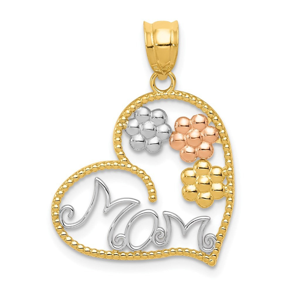 14k Tricolor Gold MOM & Flowers Pendant