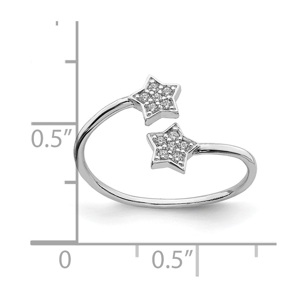 Sterling Silver Rhodium-Plated Cubic Zirconia Stars Bypass Adjustable Ring SZ 7