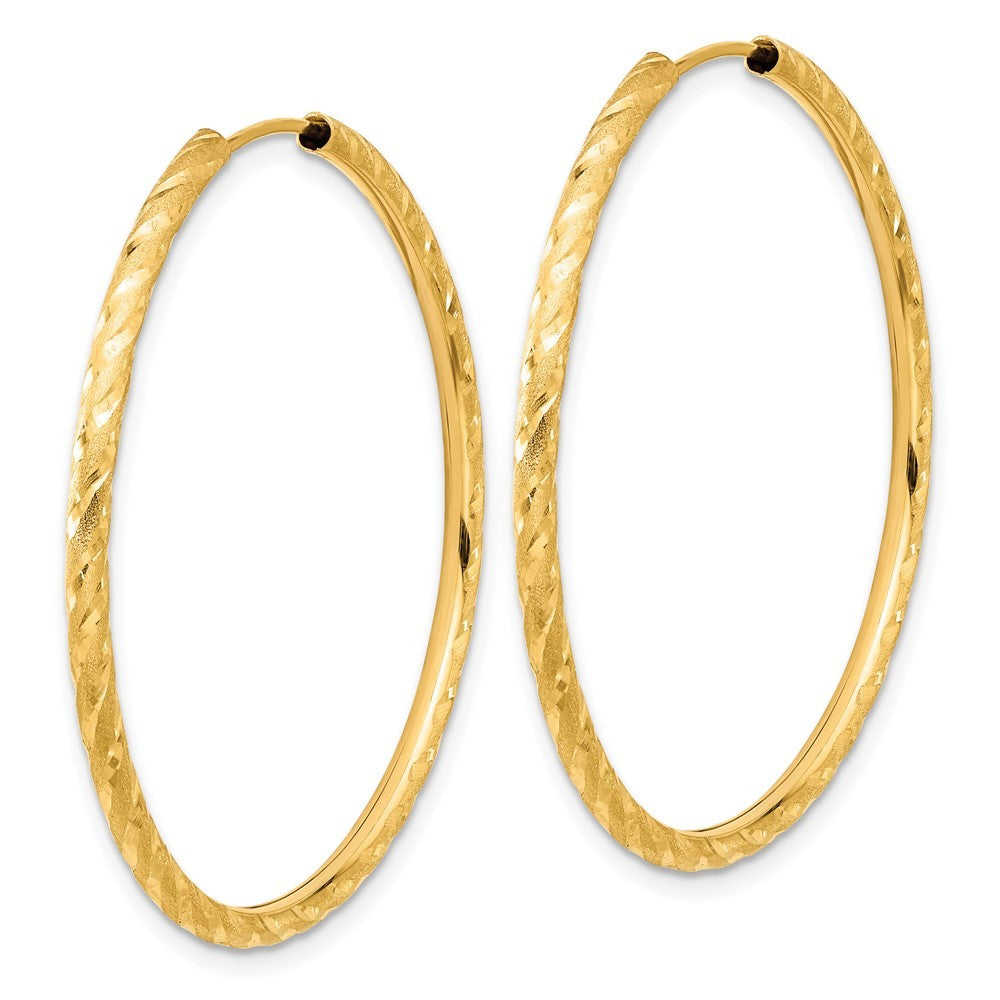 14k Yellow Gold Polished and Satin Diamond-Cut 2mm Endless Hoop Earrings