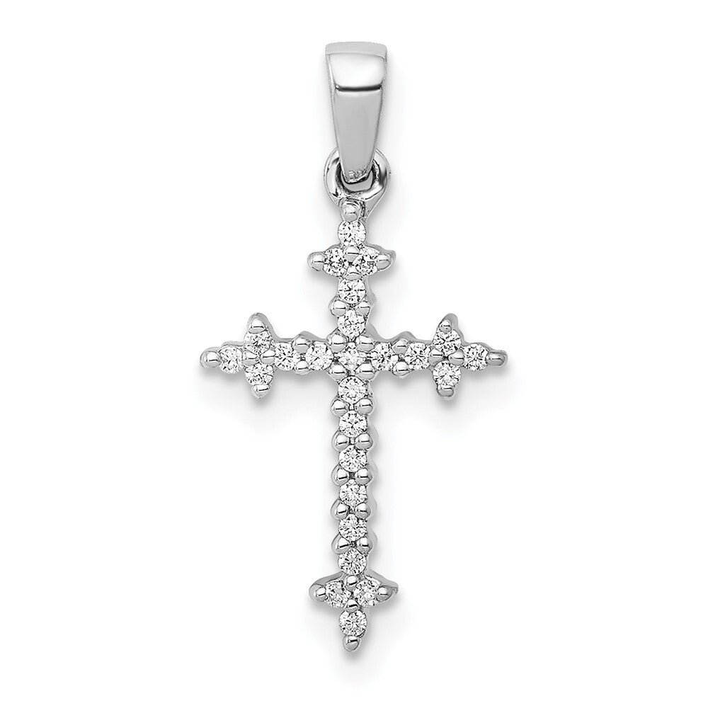 14k White Gold 1/10ct. Diamond Fleur e Lis Cross Pendant for Women