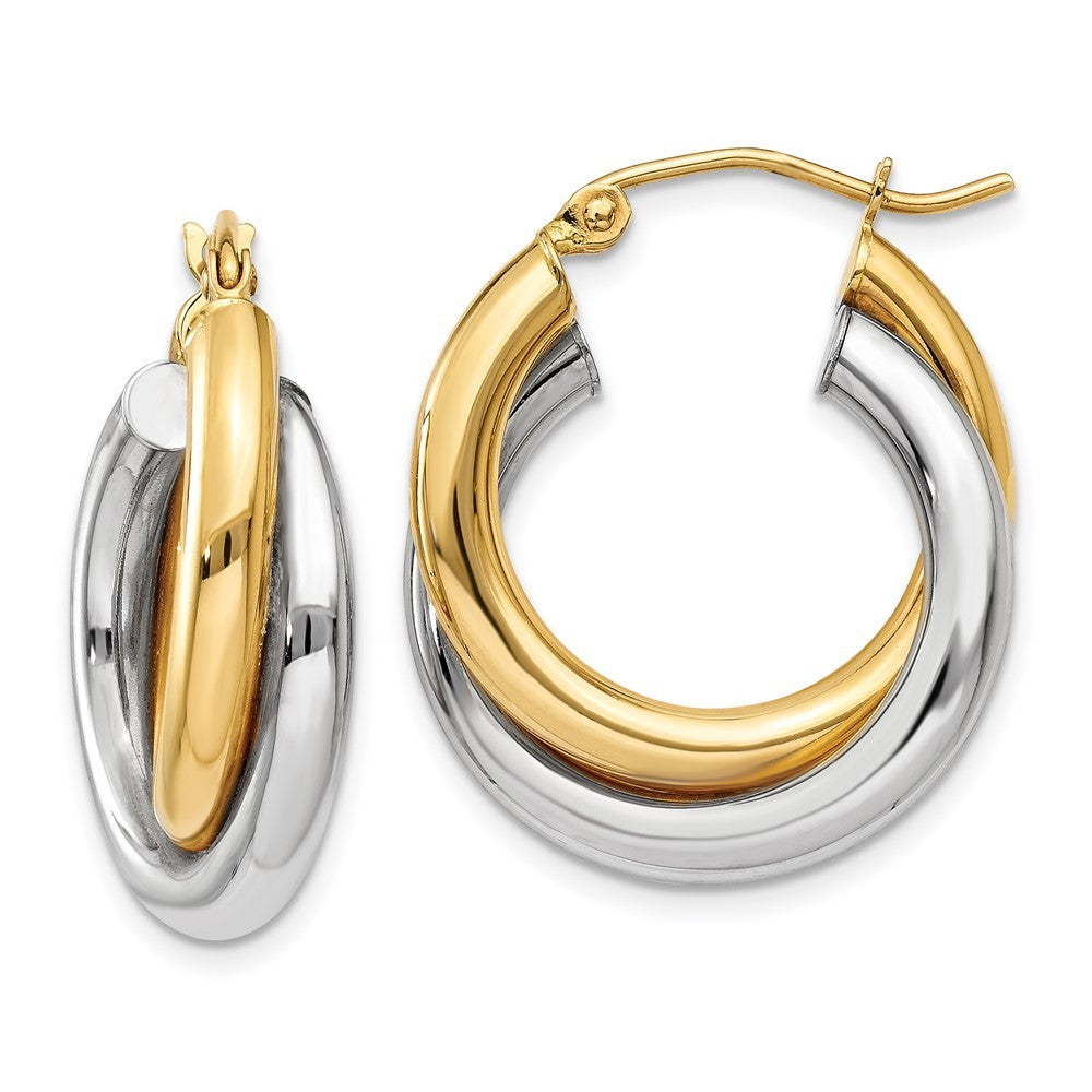 14k Two-tone Gold Polished Double Tube Hoop Earrings