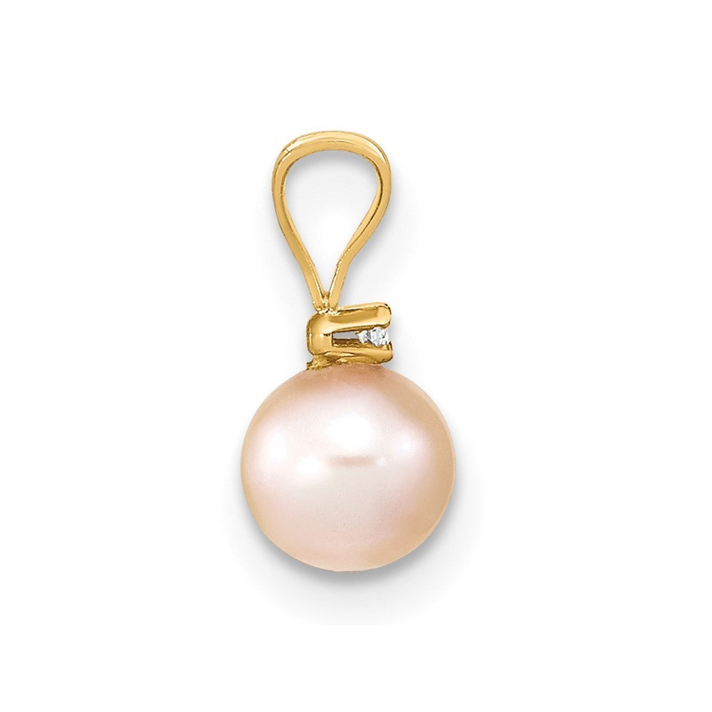 14k Yellow Gold 5-6mm Pink Round Freshwater Cultured Pearl & Diamond Pendant