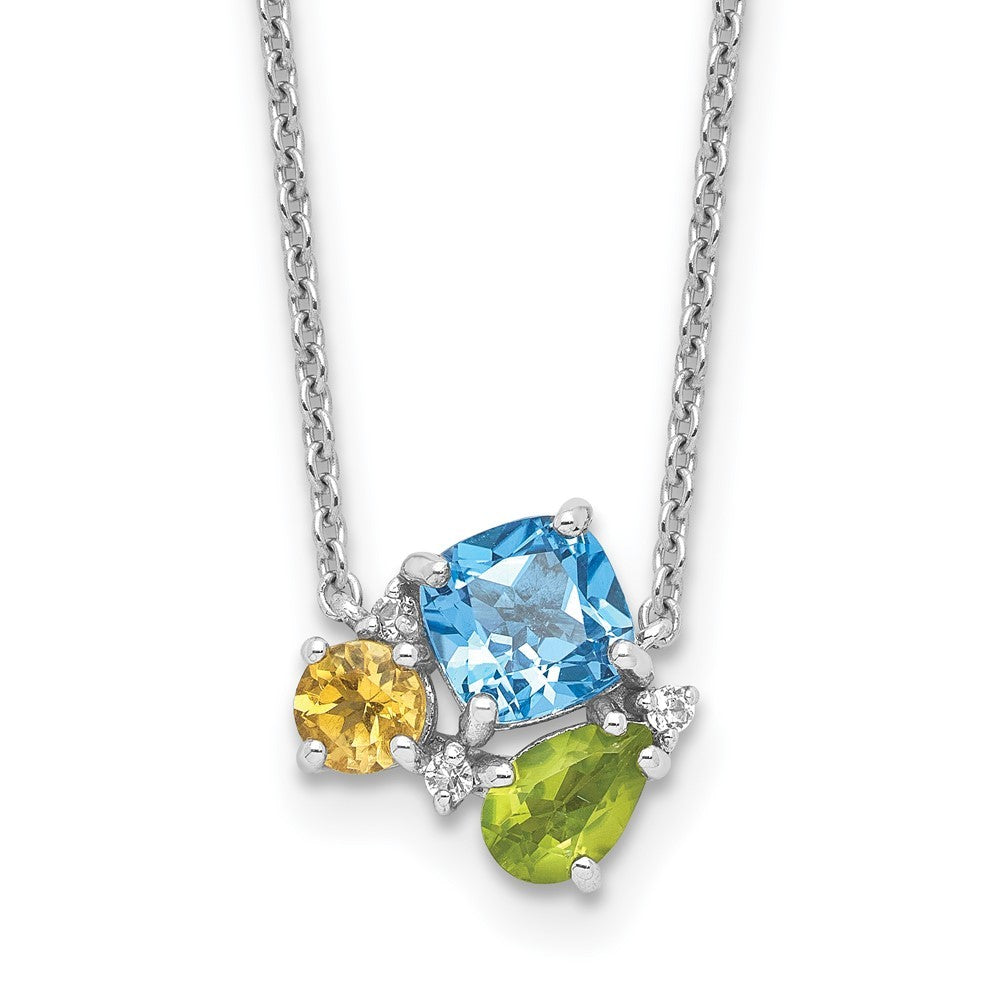 Sterling Silver Rhodium Lt. Swiss BT/White Topaz/Peridot/Citrine 18in Necklace