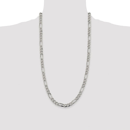 Sterling Silver Rhodium-plated 7.25mm Pave Flat Figaro Chain