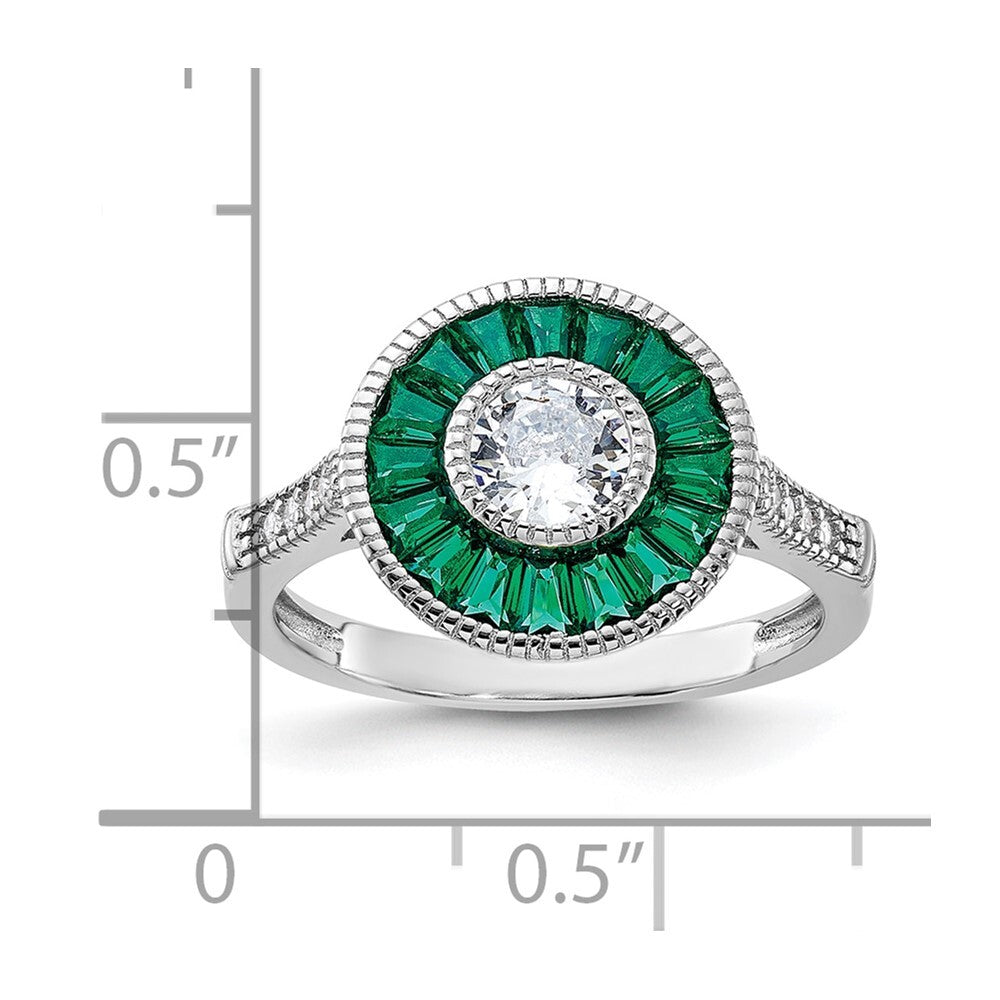 Sterling Silver Rhodium-plated Green Spinel and Cubic Zirconia Ring SZ 7