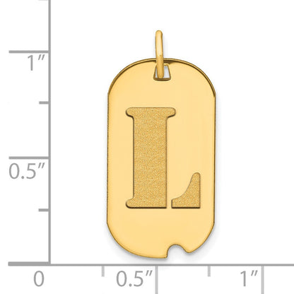 14k Yellow Gold Polished Letter L Initial Dog Tag Pendant for Women