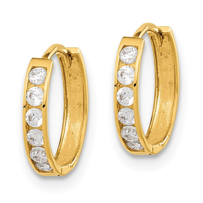 14k Yellow Gold CZ Hinged Hoop Earrings