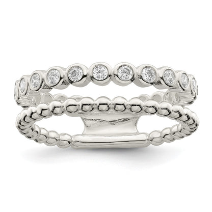 Sterling Silver Polished CZ Beaded Double Fancy Ring Size 6