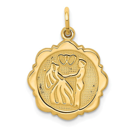 14k Yellow Gold Bride and Groom Textured Back Charm Pendant for Women