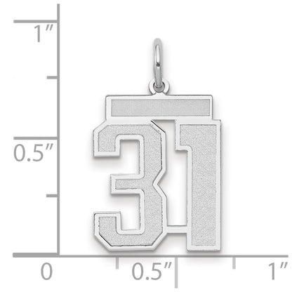 14k White Gold Medium Satin Number 31 Charm Pendant for Women
