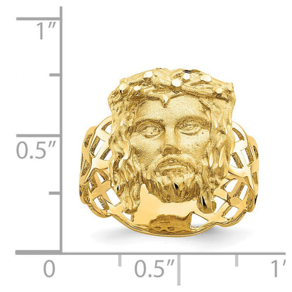 14K Yellow Gold Brushed & Polished Diamond-Cut Jesus Head Ring