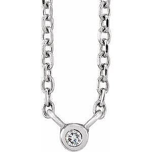 14k White Gold .015 CT Natural Diamond Solitaire Pendant Necklace 16-18"