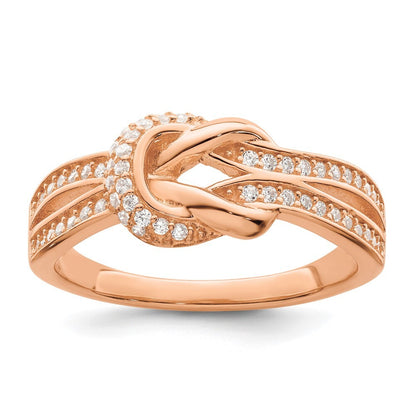 Sterling Silver Polished Rose-tone CZ Knot Ring Size 7