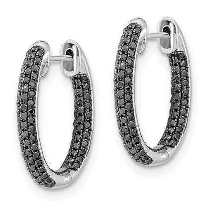 14k White Gold, All Black Diamond In Out Hoop Earrings