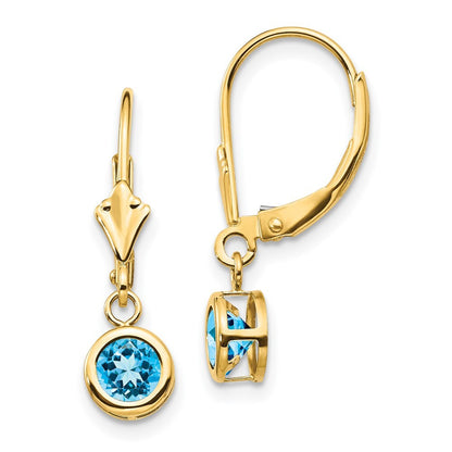 14k Yellow Gold 5mm Blue Topaz Leverback Earring