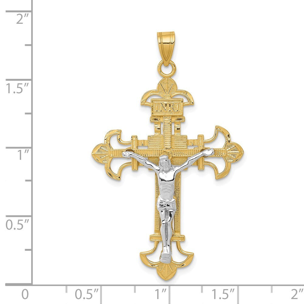 14k Two-tone Gold INRI Crucifix Pendant for Women