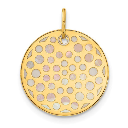 14k Yellow Gold Polished Mother of Pearl Earth Pendant for Women