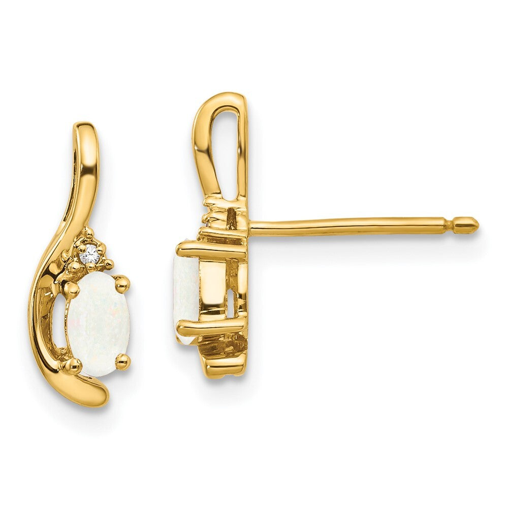 14k Yellow Gold Opal and Diamond Stud Earrings Gift for Women